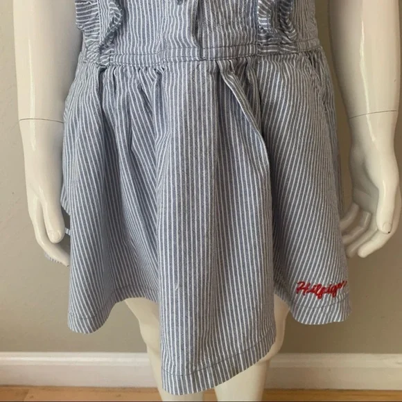 TOMMY HILFIGER Striped Denim Ruffle Dress Sleeveless 100% Cotton Blue & White 5 - Picture 6 of 16